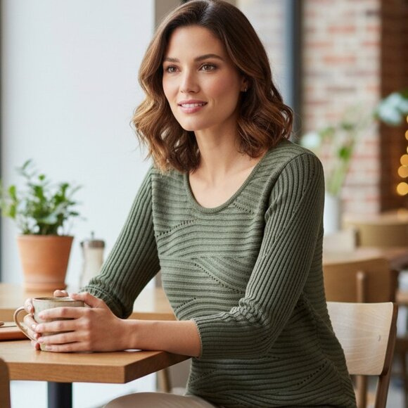 David Brooks Made in Japan Olive Textured Cotton Knit Sweater L Large - Picture 1 of 9